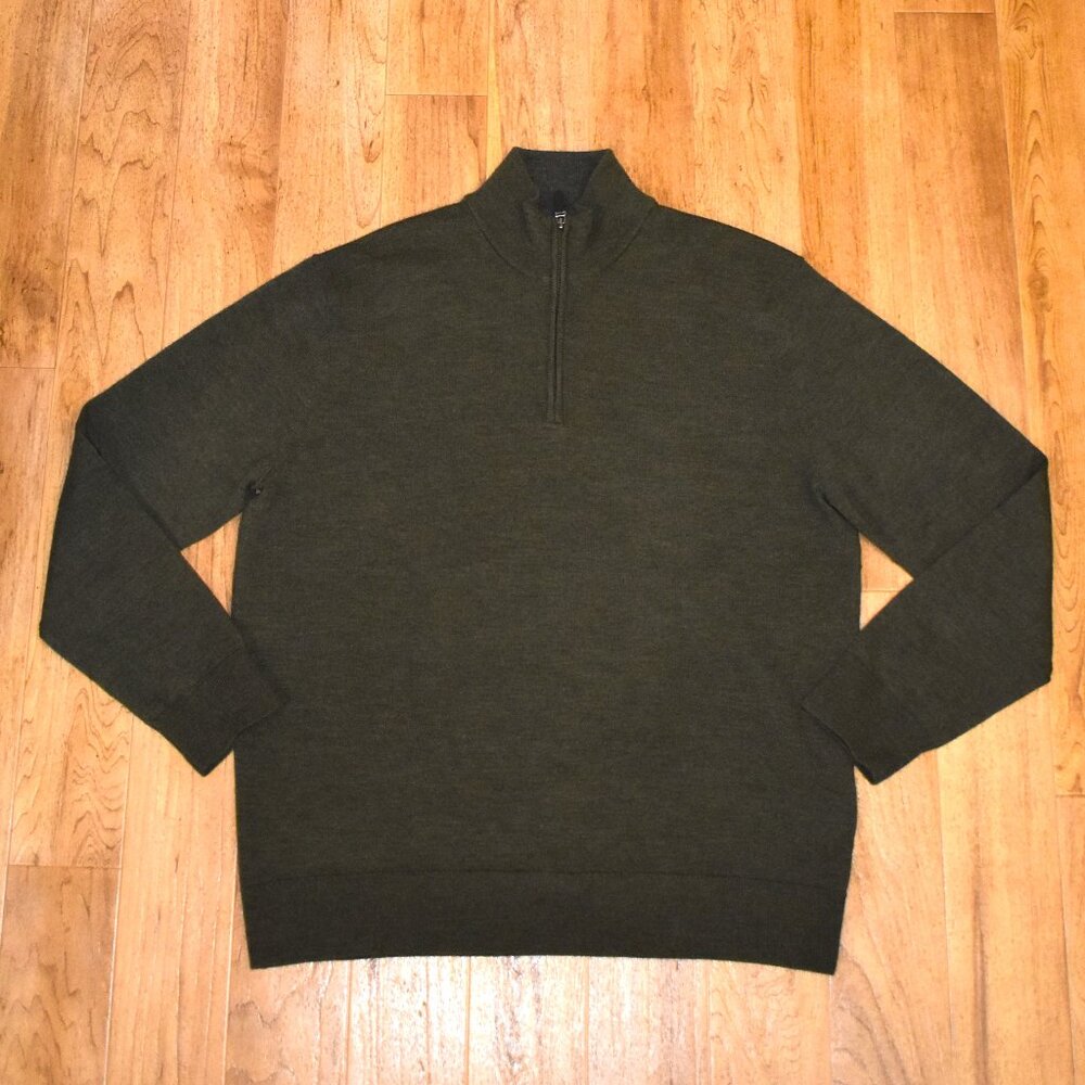 UNTUCKit Green Merino Wool 1/4‎ Zip Pullover Sweater Sz L